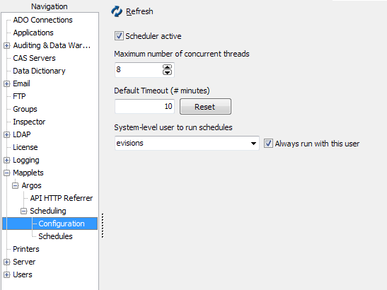 The Configuration screen of the Scheduling section